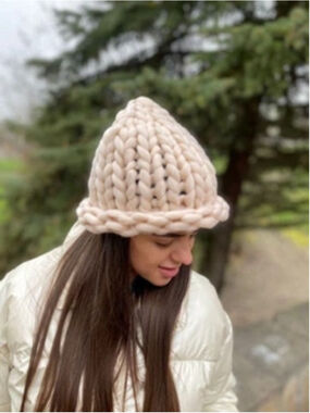 HISO Privé Chunky Knit Wool Blend Beanie – Cream Ivory